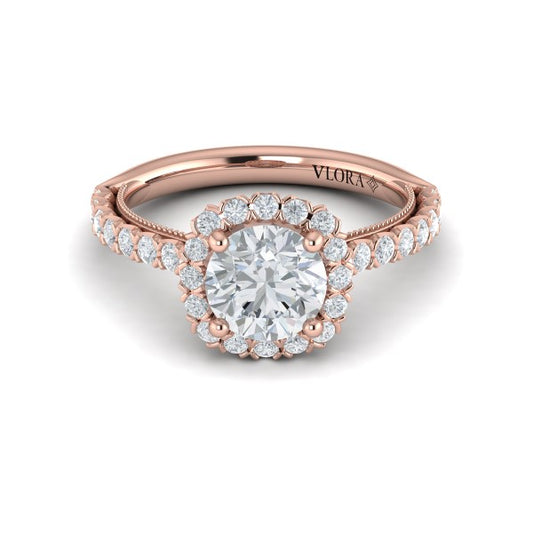 Floral Halo Round Engagement Ring