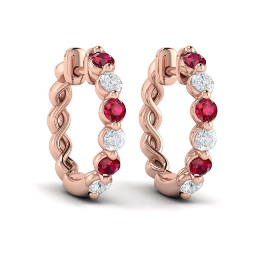 Diamond and Ruby Twist Hoop Earrings