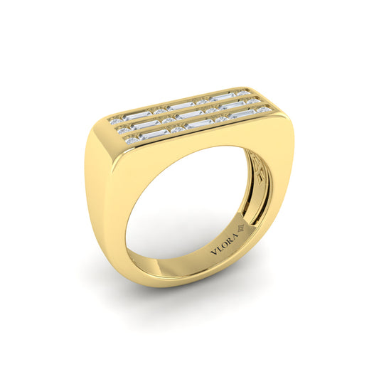 Diamond Baguette and Round Flat Top Ring