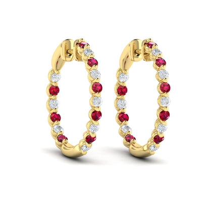 Inside Out Diamond and Ruby  Hoop Earrings