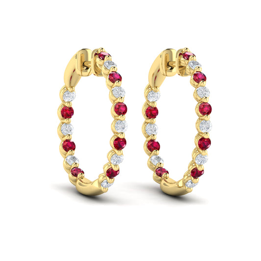 Inside Out Diamond and Ruby  Hoop Earrings
