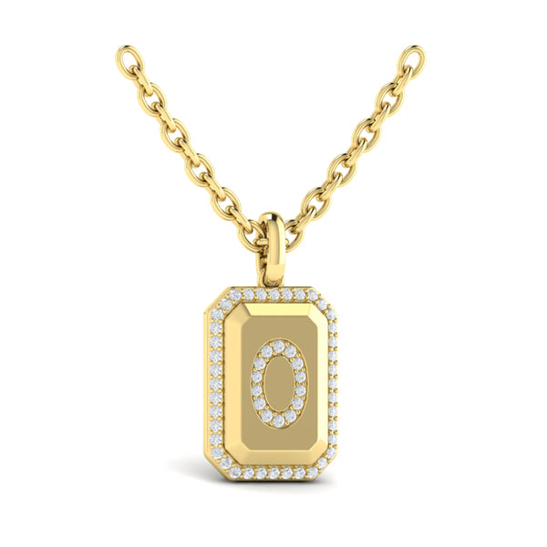 Diamond Medallion Alphabet Pendant Link Necklace, O
