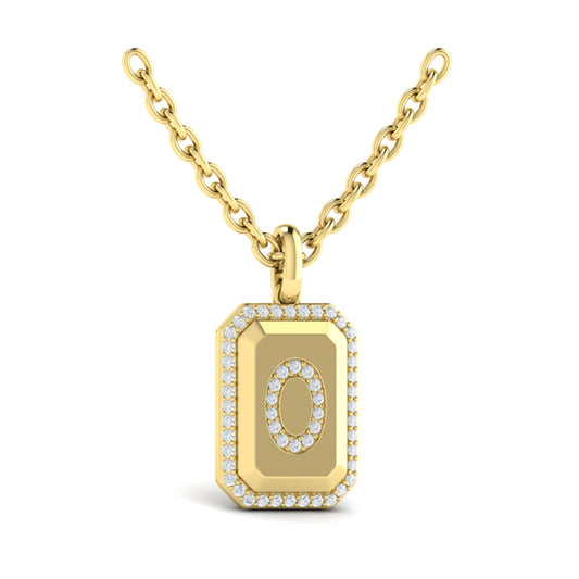 Diamond Medallion Alphabet Pendant Link Necklace, O