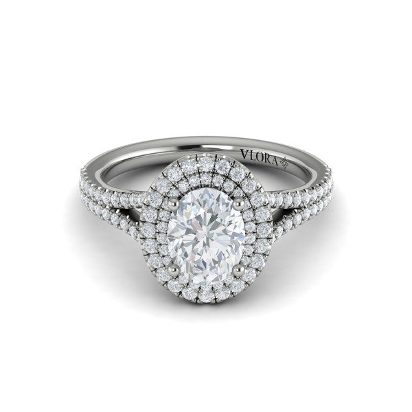 Delicate Double Halo Engagement Ring with Split Shank