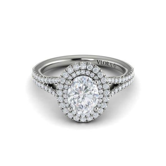 Delicate Double Halo Engagement Ring with Split Shank