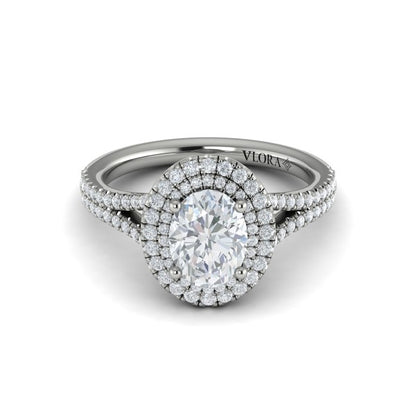 Delicate Double Halo Engagement Ring with Split Shank