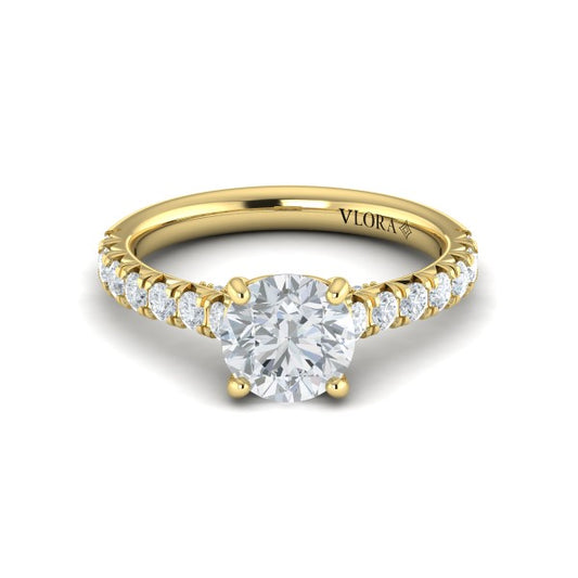 French Cathedral Round Diamond Engagement Ring