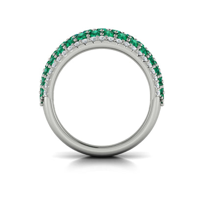 Diamond and Emerald Multi-Row Statement Ring