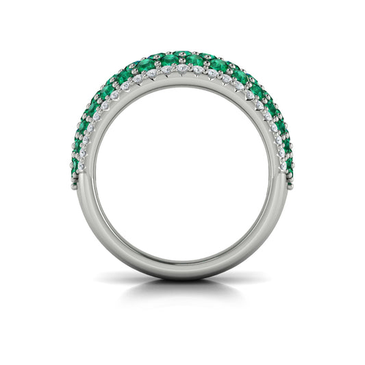 Diamond and Emerald Multi-Row Statement Ring