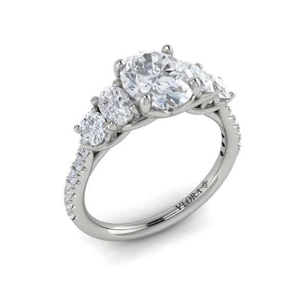Oval Classic, Three Stone Engagement Ring in Platinum by Vlora Bridal