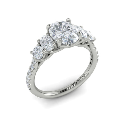 Oval Classic, Three Stone Engagement Ring in Platinum by Vlora Bridal
