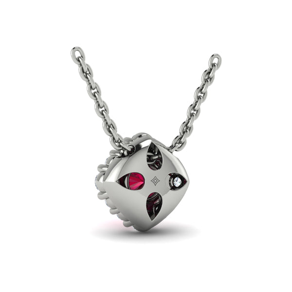 Diamond Halo and Round Ruby Center Pendant
