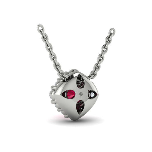 Diamond Halo and Round Ruby Center Pendant