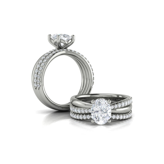 Oval Straight Row Engagement Ring in Platinum by Vlora Bridal