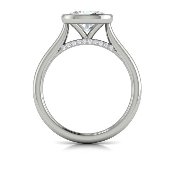 Oval Solitaire, Bezel Engagement Ring in Platinum by Vlora Bridal
