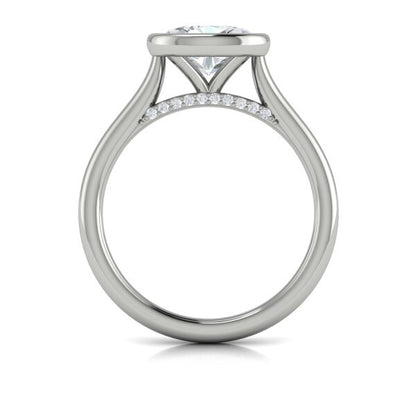 Oval Solitaire, Bezel Engagement Ring in Platinum by Vlora Bridal