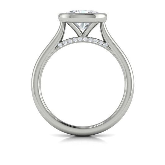 Oval Solitaire, Bezel Engagement Ring in Platinum by Vlora Bridal