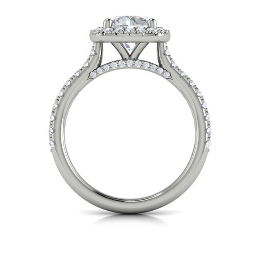 Round Halo Engagement Ring in Platinum by Vlora Bridal