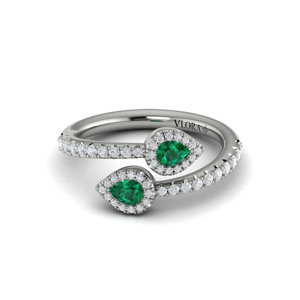 Diamond Wrapped Pear Emerald Ring