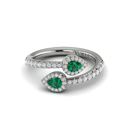 Diamond Wrapped Pear Emerald Ring