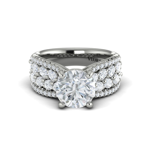 Round Straight Row Engagement Ring in Platinum by Vlora Bridal