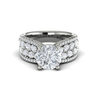 Round Straight Row Engagement Ring in Platinum by Vlora Bridal
