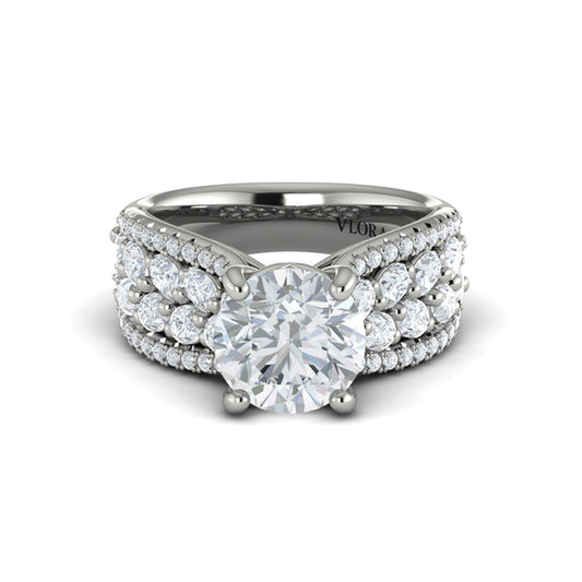 Round Straight Row Engagement Ring in Platinum by Vlora Bridal