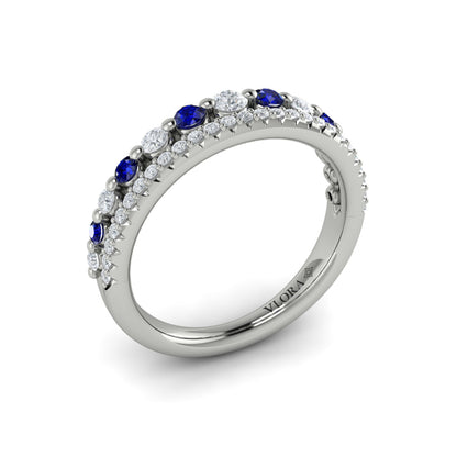 Diamond and Blue Sapphire Two Row Ring
