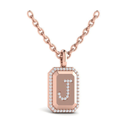 Diamond Medallion Alphabet Pendant Link Necklace, J