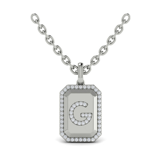 Diamond Medallion Alphabet Pendant Link Necklace, G