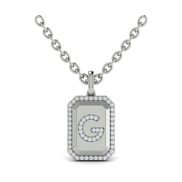 Diamond Medallion Alphabet Pendant Link Necklace, G