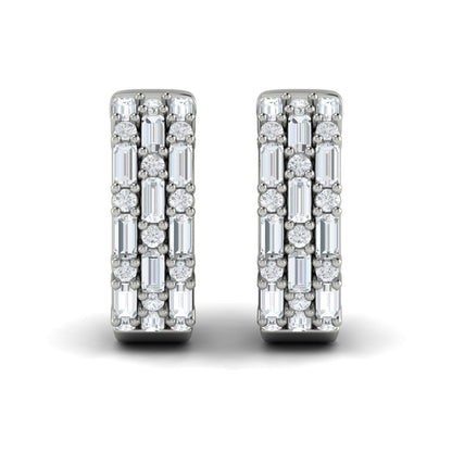 Baguette and Round Diamond Huggie Earrings