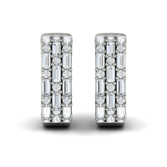 Baguette and Round Diamond Huggie Earrings