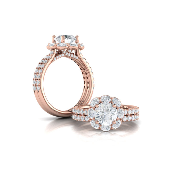 Unique Oval Halo Round Engagement Ring