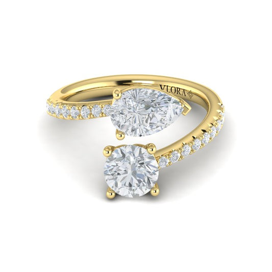Kissing Round and Pear Two Stone Engagement Ring