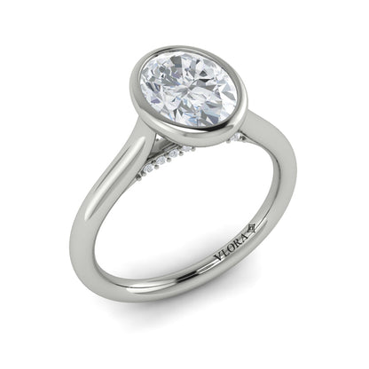 Oval Solitaire, Bezel Engagement Ring in Platinum by Vlora Bridal