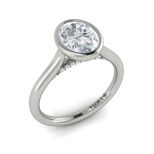 Oval Solitaire, Bezel Engagement Ring in Platinum by Vlora Bridal