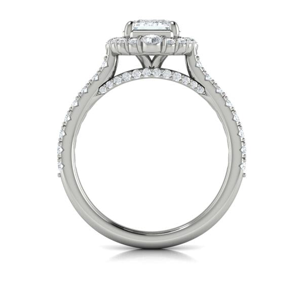 Emerald Cut Halo Engagement Ring in Platinum by Vlora Bridal