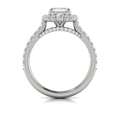 Emerald Cut Halo Engagement Ring in Platinum by Vlora Bridal
