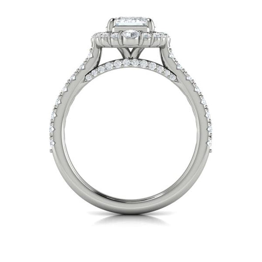 Emerald Cut Halo Engagement Ring in Platinum by Vlora Bridal