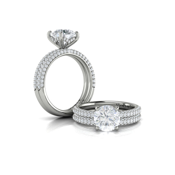 Shimmering Hidden Halo Engagement Ring with Micropave Band