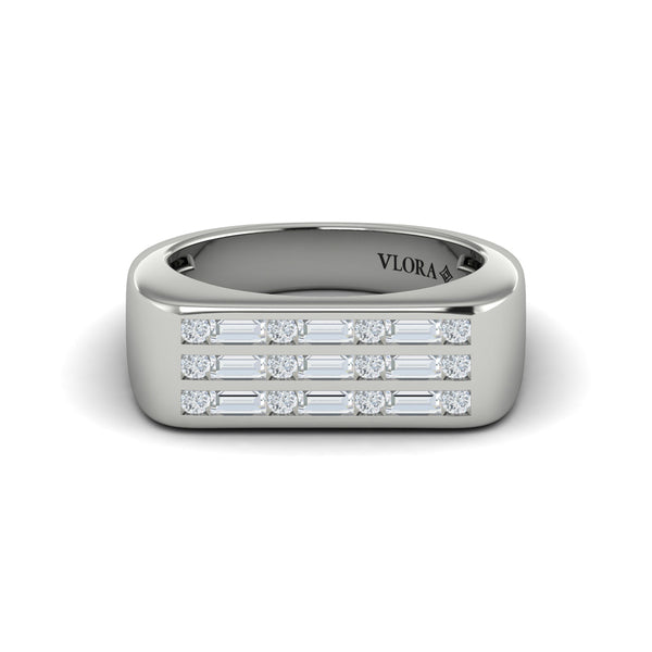 Diamond Baguette and Round Flat Top Ring