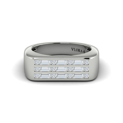 Diamond Baguette and Round Flat Top Ring