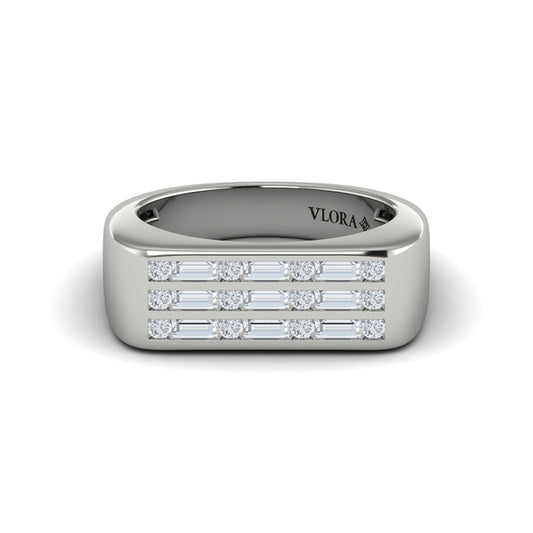 Diamond Baguette and Round Flat Top Ring