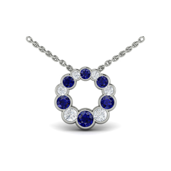 Diamond and Sapphire Circle Bezel Pendant
