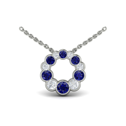 Diamond and Sapphire Circle Bezel Pendant