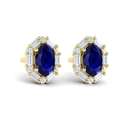 Oval Sapphire and Diamond Baguette Earrings