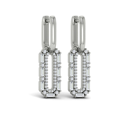 Diamond Baguette Double Row Link Drop Huggie Earrings