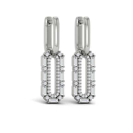 Diamond Baguette Double Row Link Drop Huggie Earrings