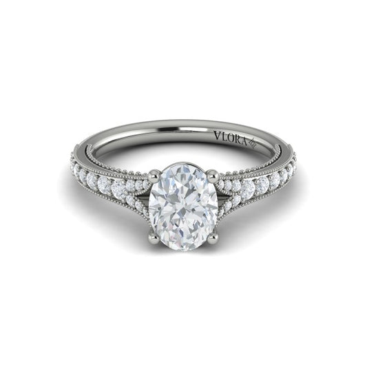 Oval Classic, Modern Vintage, Split Shank Engagement Ring in Platinum by Vlora Bridal